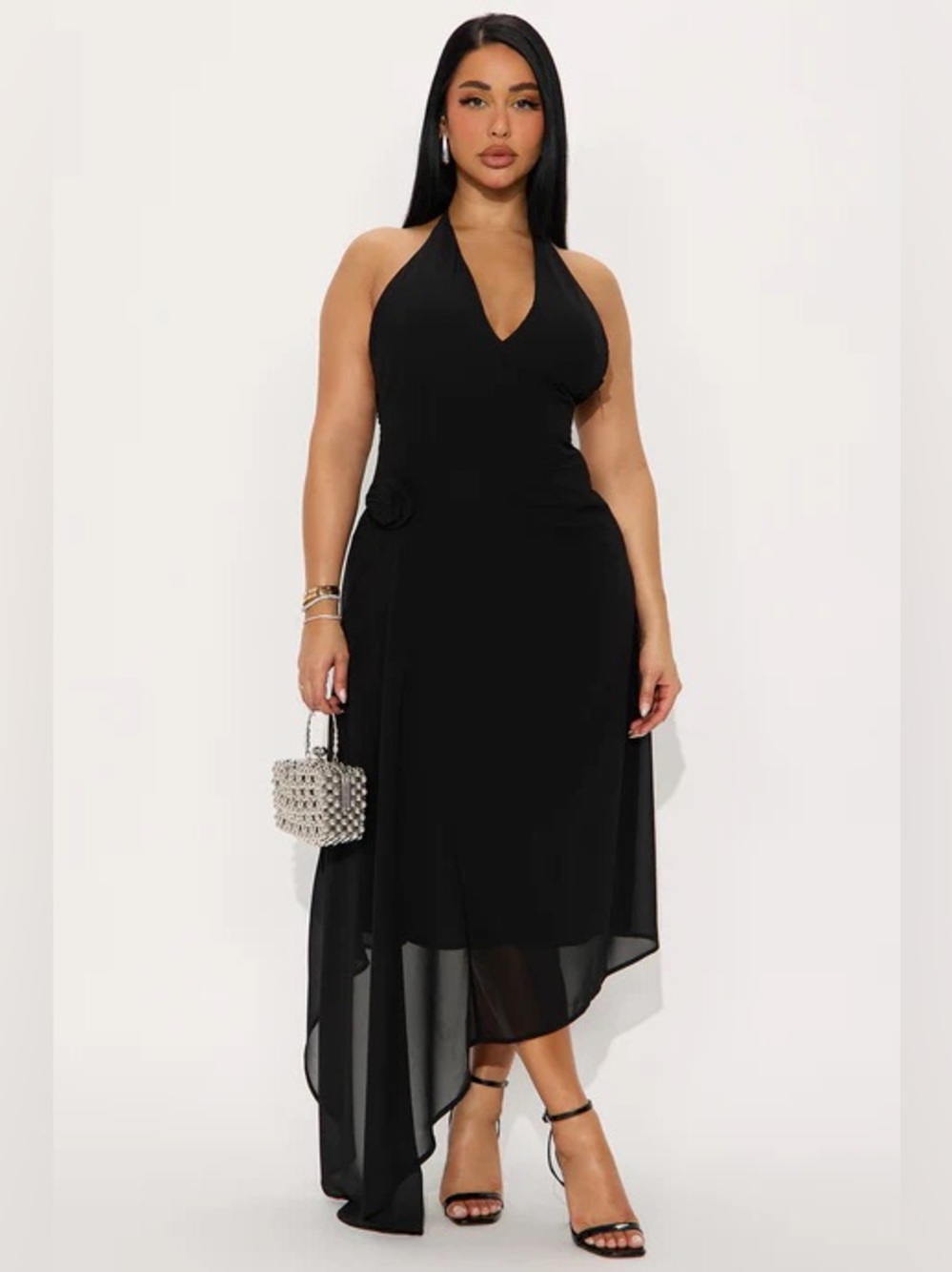 Fashion Nova Halter Asymmetrical Midi Dress NWT
